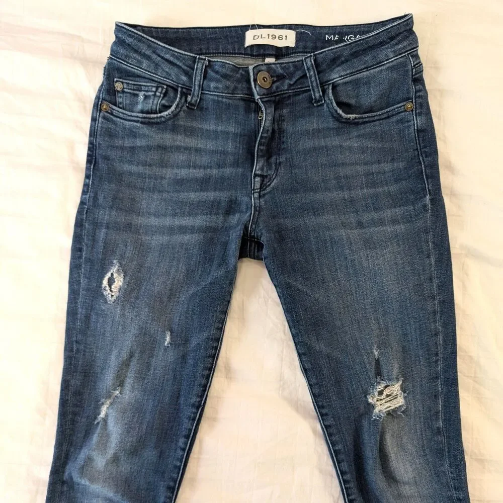 DL1961 Margaux Mid Rise Ankle Skinny Distressed Ripped Jeans, Size 26 - Picture 2 of 8